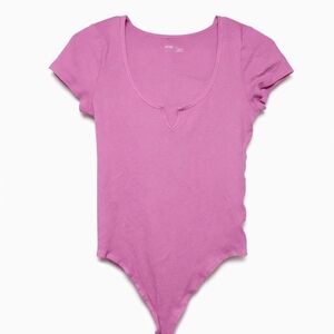 Aerie Ribbed Scoop Neck Bodysuit Pink S